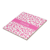 Hot Pink 2 Stars Weiße BG, Hot-Pink-Name Monogramm Fliese (Seite)