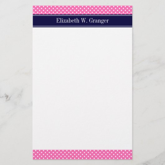 Hot Pink #2 Was Polka Dots Navy Blue Name Monogram Briefpapier (Vorderseite)