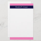 Hot Pink #2 Was Polka Dots Navy Blue Name Monogram Briefpapier (Vorne/Hinten)