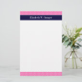 Hot Pink #2 Was Polka Dots Navy Blue Name Monogram Briefpapier (Stehend Vorderseite)