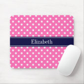Hot Pink #2 Was Polka Dots Navy Blue Name Monogram Mousepad (Mit Mouse)