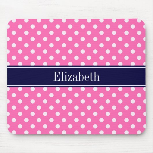 Hot Pink #2 Was Polka Dots Navy Blue Name Monogram Mousepad (Vorne)