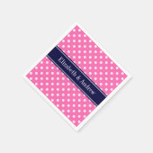 Hot Pink #2 Was Polka Dots Navy Blue Name Monogram Serviette (Ecke)