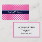 Hot Pink #2 Was Polka Dots Navy Blue Name Monogram Visitenkarte (Vorne/Hinten)