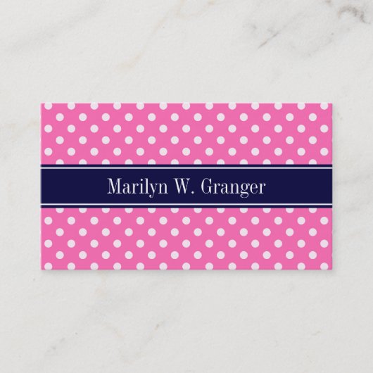 Hot Pink #2 Was Polka Dots Navy Blue Name Monogram Visitenkarte (Vorderseite)