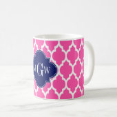 Hot Pink #2 Welch marokkanische #4 Navy Name Monog Kaffeetasse (VorderseiteRechts)