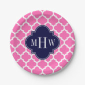 Hot Pink#2 Welches marokkanische #5 Navy 3 Monogra Pappteller (Vorderseite)