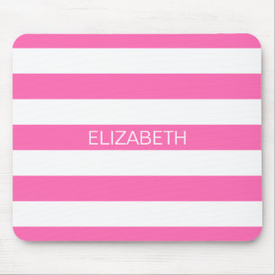 Hot Pink #2 White Horiz Preppy Strip Monogramm Mousepad