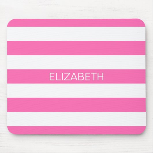 Hot Pink #2 White Horiz Preppy Strip Monogramm Mousepad (Vorne)