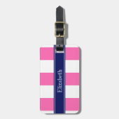 Hot Pink #2 XL Streifen, Navy 5c Name Monogram Gepäckanhänger (Vorderseite vertikal)