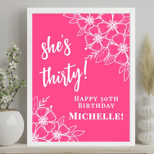 Hot Pink 30th Birthday Party Welcome Poster