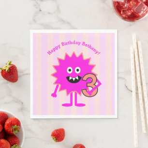 Hot Pink 3. Geburtstag Girl Monster Niedlicher Spa Serviette
