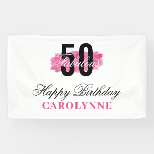 Hot Pink 50 und fabelhafte Wasserfarbe Geburtstag Banner