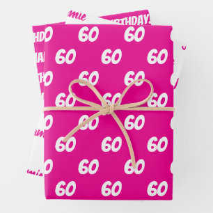 HOT PINK 60. Happy Geburtstag Individuelle Name Geschenkpapier Set