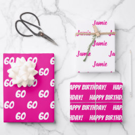 HOT PINK 60. Happy Geburtstag Individuelle Name Geschenkpapier Set