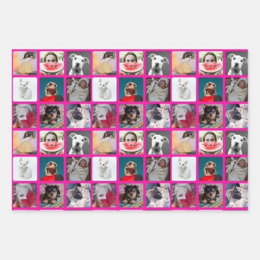 Hot Pink 9 Foto Square Instant-Muster Geschenkpapier Set (Vorderseite)