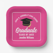 Hot Pink Abschluss Custom 2025 Graduate Pappteller (Vorderseite)