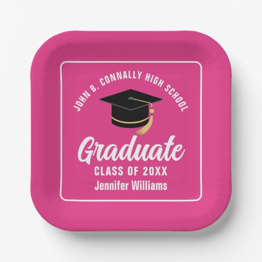 Hot Pink Abschluss Custom 2025 Graduate Pappteller (Vorderseite)