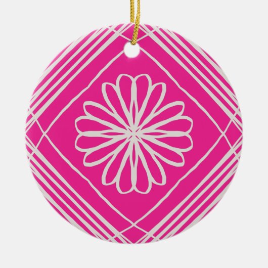 Hot Pink Abstrakte Blume Weihnachtsbaum Keramik Ornament (Vorne)