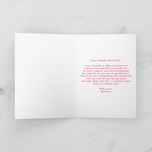 Hot Pink | Abstrakter Pinselstriche Foto Abschluss Dankeskarte (Innenseite)