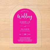 Hot Pink Akryllische Hochzeit lädt zur Modernität Acryleinladungen (Vorderseite)