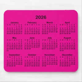 Hot Pink and Black 2026 Calendar Mousepad
