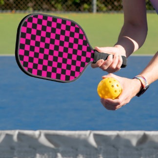 Hot Pink and Black Checkered Print  Pickleball Schläger