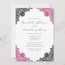 Hot Pink and Black Floral Lace Bridal Shower Einladung