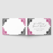 Hot Pink and Black Floral Lace Wedding Gästebuch (Voll)