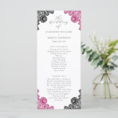 Hot Pink and Black Floral Lace Wedding Programm (Stehend Vorderseite)
