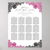 Hot Pink and Black Wedding Seating Chart 12 Poster (Vorne)