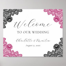 Hot Pink and Black Wedding Welcome Sign Poster
