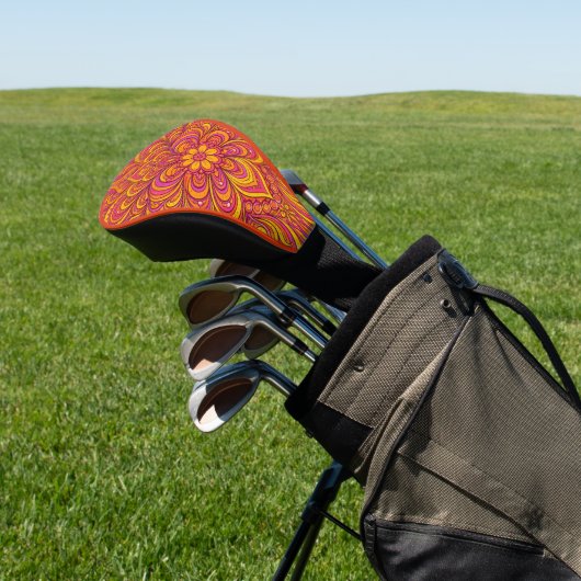 Hot Pink and Bright Orange Psychedelic Unisex  Golf Headcover (In SItu)