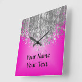 Hot pink and faux glitter quadratische wanduhr (Winkel)