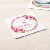 Hot Pink and Gold Elegant Flowers Birthday Party Rechteckiger Pappuntersetzer (angewinkelt)