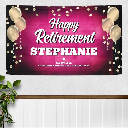 Hot Pink and Gold Happy Retirement Banner