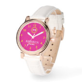 Hot Pink and Gold Personalized Custom Monogram Armbanduhr (Winkel)