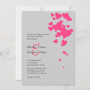 Hot Pink and Gray Hearts Wedding Einladung