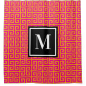 Hot Pink and Orange Greek Key Black White Monogram Duschvorhang (Vorderseite)
