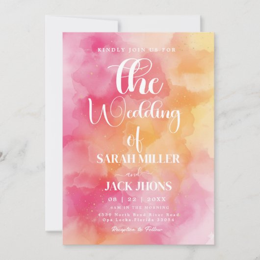 hot Pink and orange Watercolor Wedding Invitation Einladung (Vorderseite)
