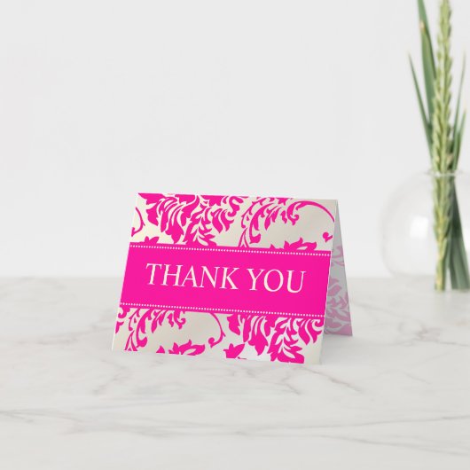 Hot Pink and Pearl Damask Thank You/DIY text Dankeskarte (Vorderseite)