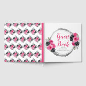 Hot Pink and Silver Elegant Flowers Birthday Party Gästebuch (Voll)
