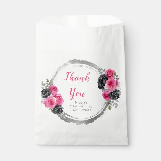 Hot Pink and Silver Elegant Flowers Birthday Party Geschenktütchen (Vorderseite)