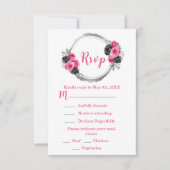 Hot Pink and Silver Elegant Flowers Sweet Sixteen RSVP Karte (Vorderseite)