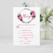 Hot Pink and Silver Elegant Flowers Sweet Sixteen RSVP Karte (Stehend Vorderseite)