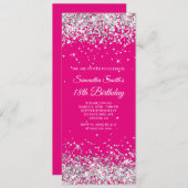 Hot Pink and Silver Glitter 18h Birthday Einladung (Vorne/Hinten)