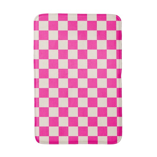 Hot pink and tan checkerboard pattern badematte (Vorderseite Vertikal)