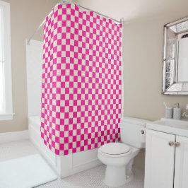 Hot pink and tan checkerboard pattern duschvorhang