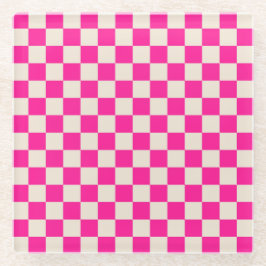 Hot pink and tan checkerboard pattern glasuntersetzer