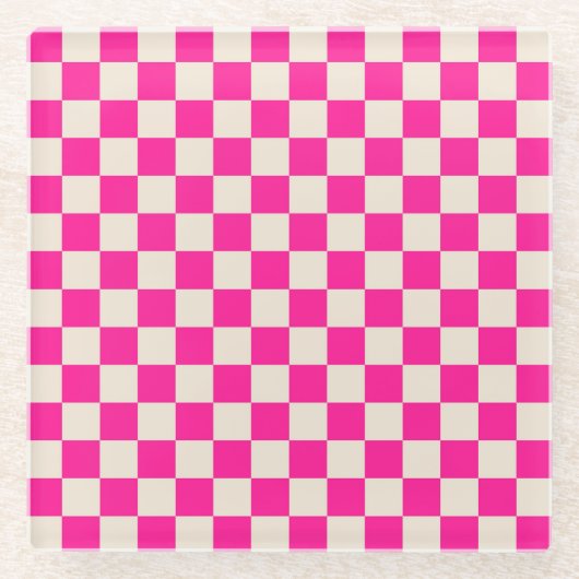 Hot pink and tan checkerboard pattern glasuntersetzer (Vorderseite)